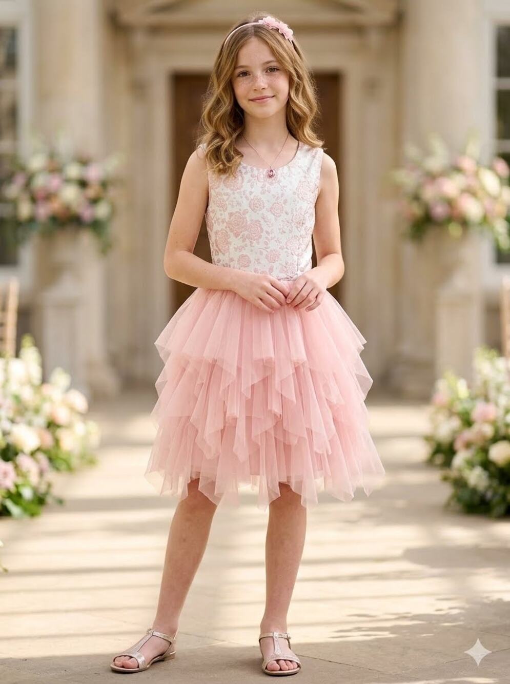 NEW! Speechless Girls Pink Floral Tulle Dress Size 7